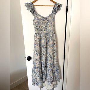 AE NWT Printed Flutter Sleeve Smocked Midi Dress Large Tall